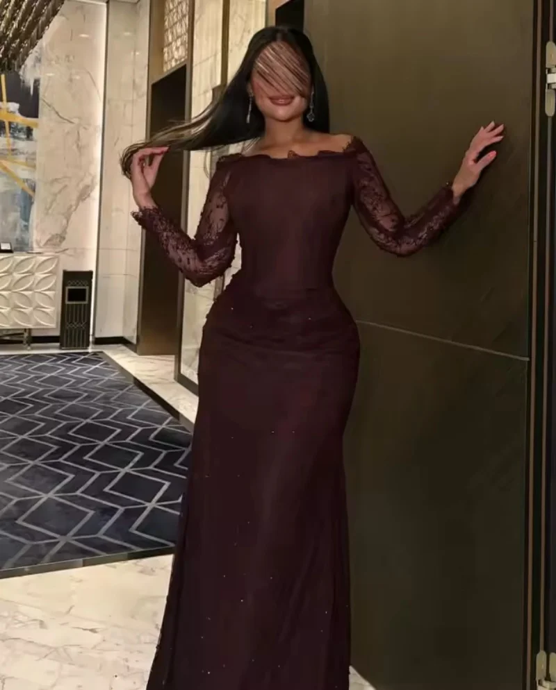 

Customized Long Off Shoulder Full Sleeves Prom Dresses Mermaid Lace Evening Gown Abiye Uzun Elbise Modelleri Vestidos De Piedras