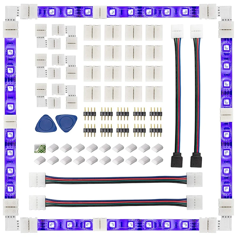 

LED Strip Connector 4 Pin 10mm Solderless RGB Light Strip Connector for 5050 SMD - Gapless Connectors,L Shape Connectors