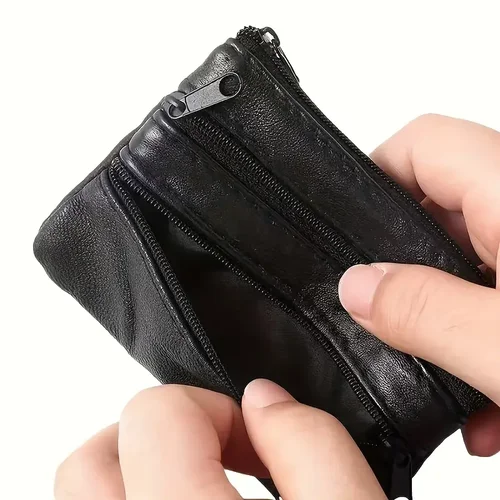 Monedero para hombre y mujer, cartera pequeña para hombre, monederos con cremallera, bolsas para dinero, Mini billeteras para niños, llavero de cuero Carteira