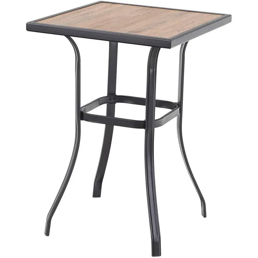 

Outdoor Bar Height Bistro Table with Wooden-Like Table Top & Metal Frame, Brown