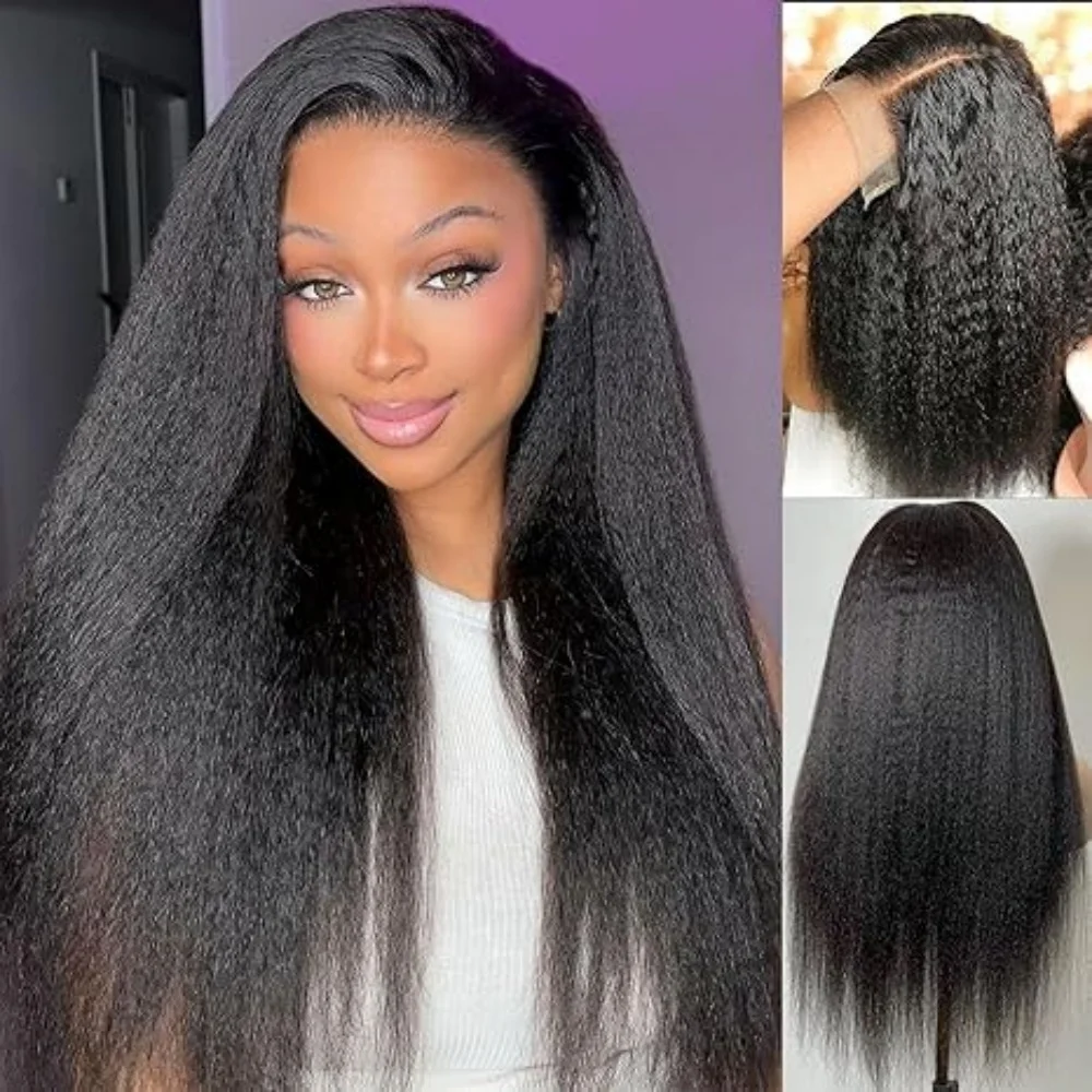 

5x5 Kinky Straight Human Hair Wig 200% Density HD Lace Front Kinky Straight Wig Pre Plucked With Baby Hair Natural Hairline