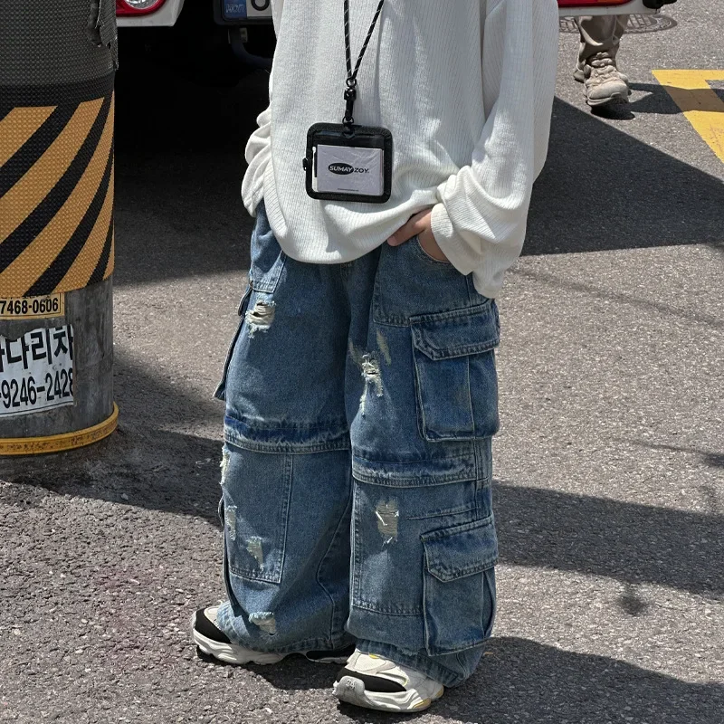 Boy Jean Pant Clothing Boys Denim Pants 2024 Years Autumn Children Cargo Pants Wear Out Multi-pocket Functional Children Wear