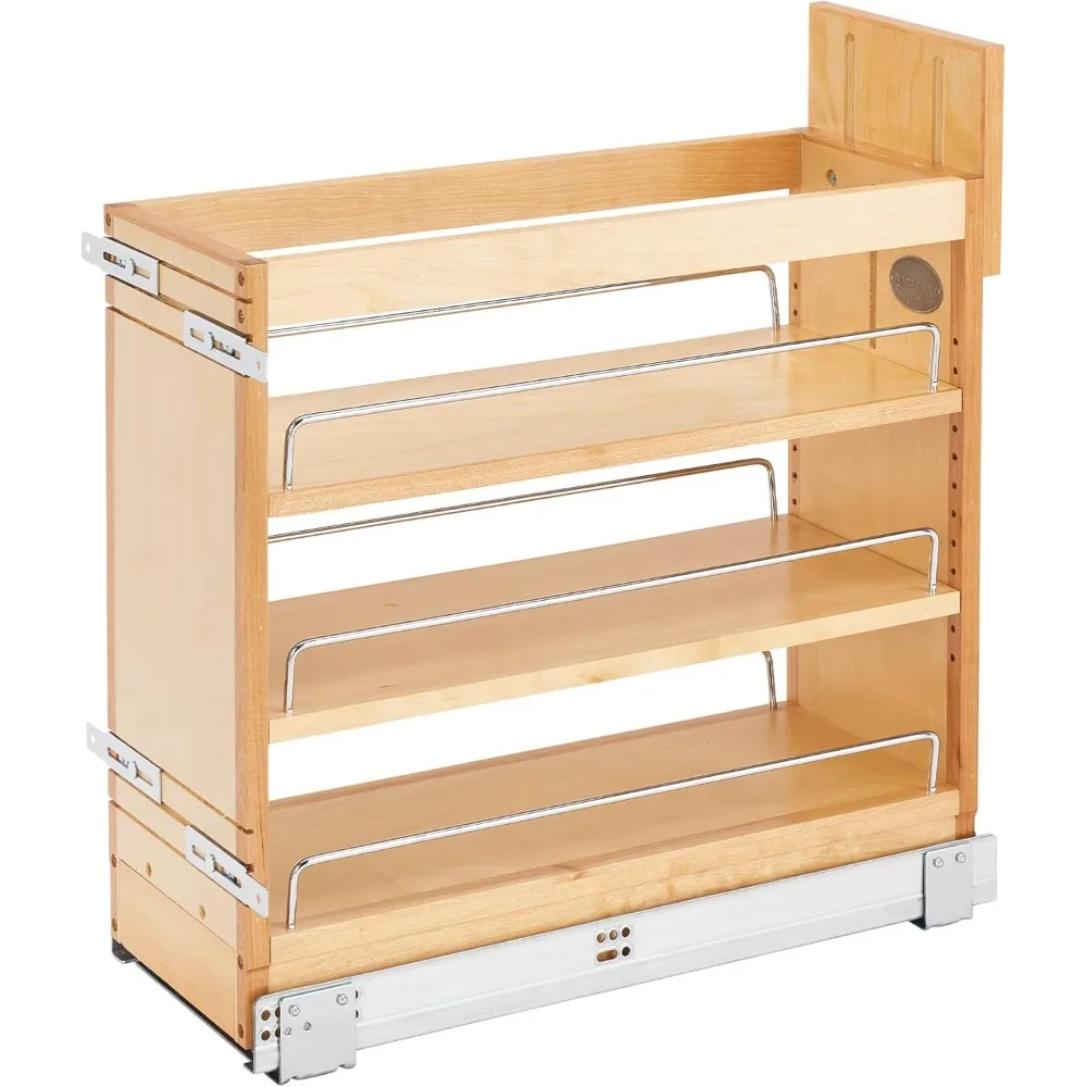 

Rev-A-Shelf 8" Pullout Storage Organizer for Base Kitchen/Bathroom Cabinets, Spice Rack Pantry Shelves with Soft-Close Slides, W