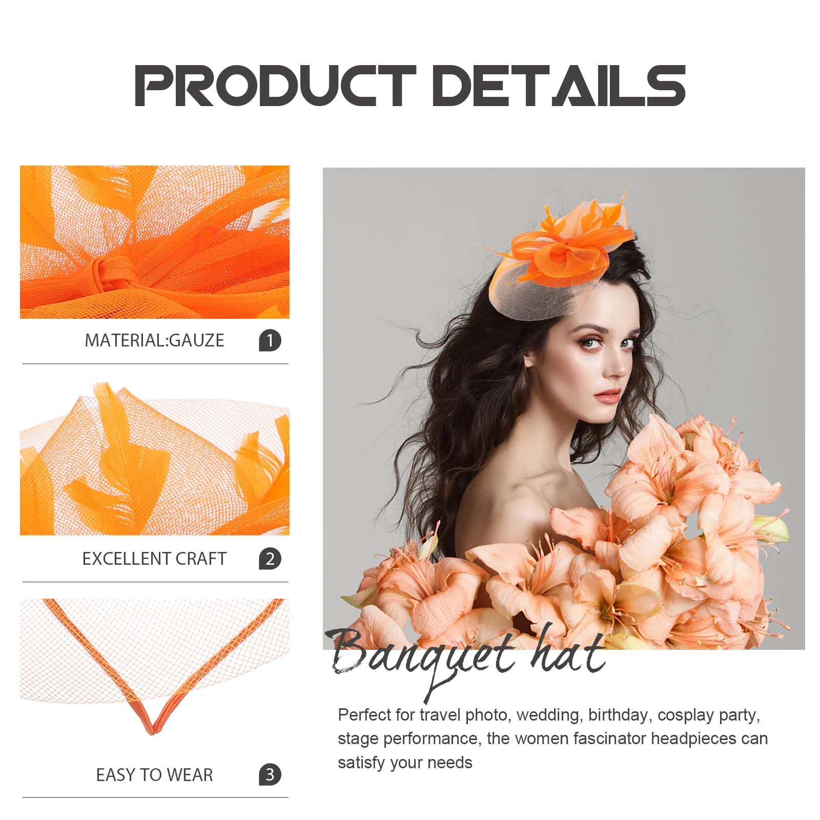 

1 Piece Mesh Hair Accessory Fascinator Lightweight Elegant Design for Wedding Tea Party Bridal Banquet Women Headdress