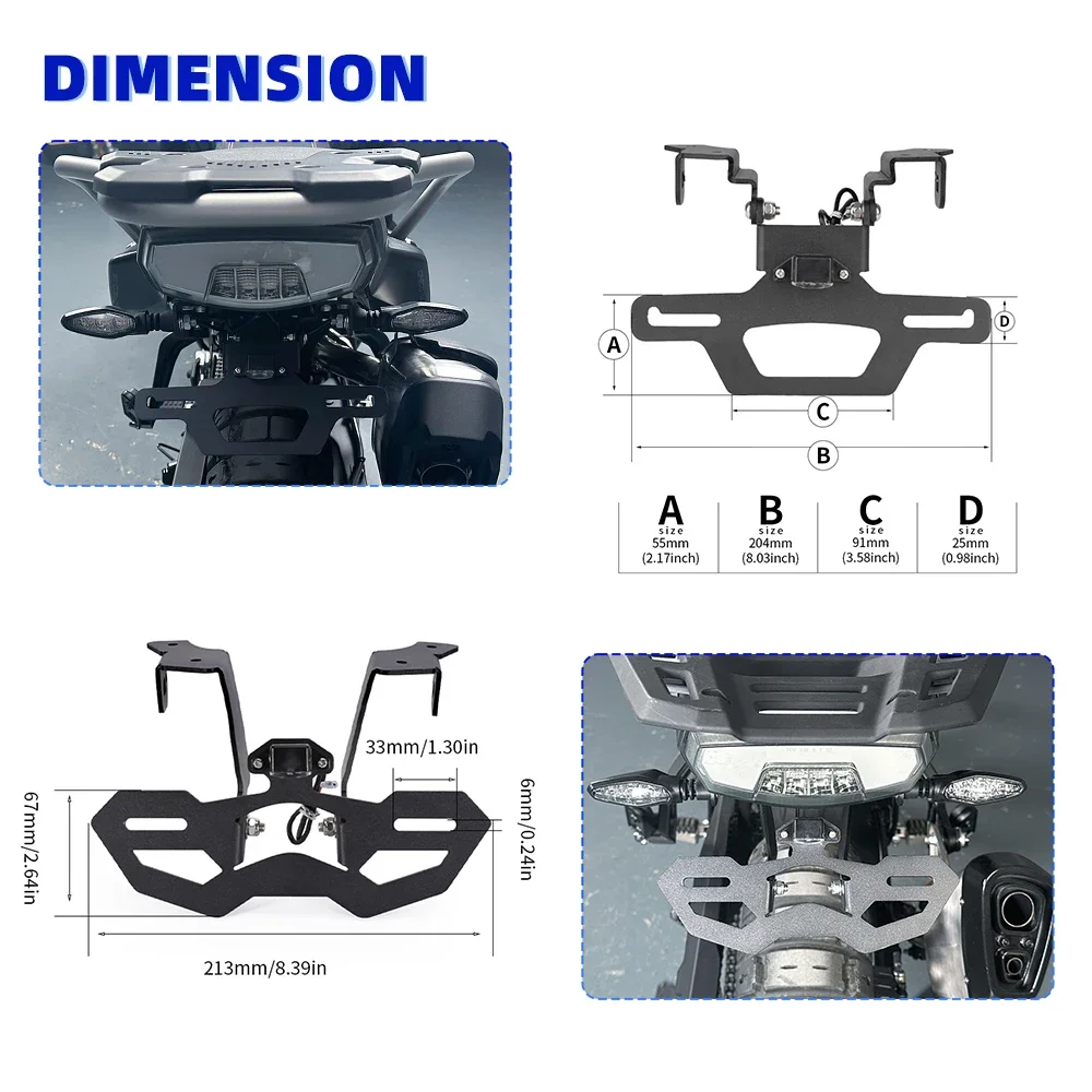 دراجة نارية تسجيل لوحة حامل ل CFMOTO 800MT-X 450MT 800MTX 800 MT-X MTX 2024-2025 الذيل مرتب إطار الترخيص قوس عدة #5
