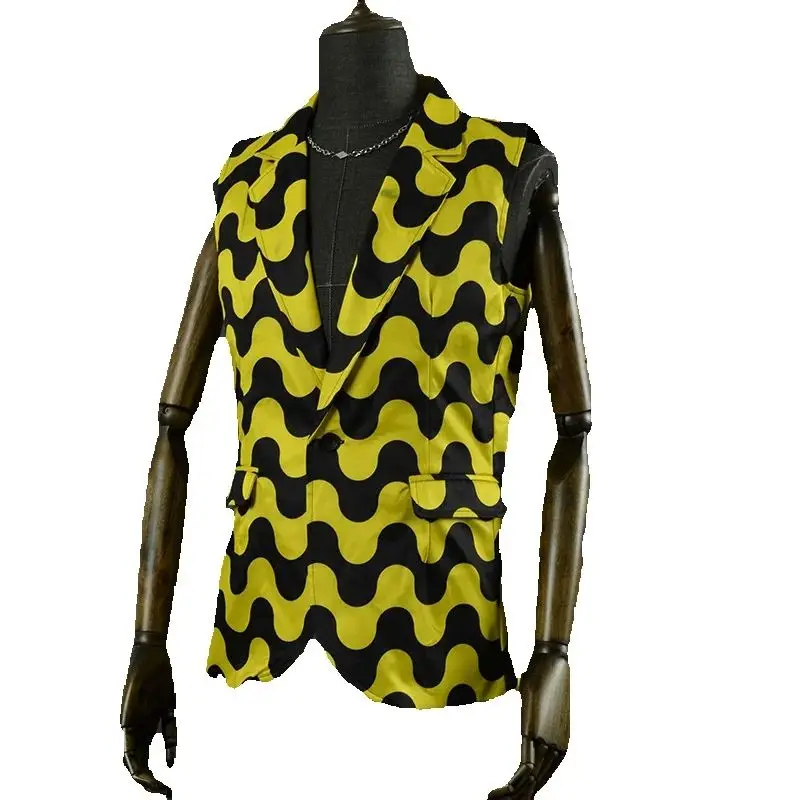 Męskie stroje do tańca hip hop żółto-czarne stroje do tańca jazzowego Bar DJ DS Rave Outfit Męskie garnitury do tańca towarzyskiego Club Wear XS9915