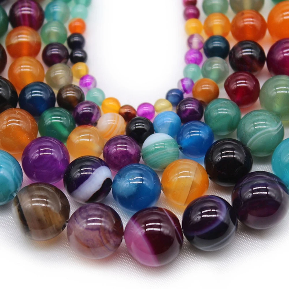 Natural Stone Mixed Color Stripe Agates Round Beads Diy Bracelet Necklace Pendants for Jewelry Making 15