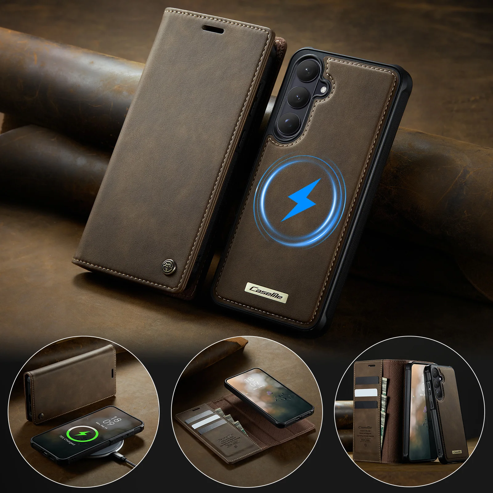 

CaseMe-C49 Flip Book Style Magnetic 2 in 1 Leather Case For Samsung Galaxy S26 Ultra S25 S24 S23 S22 New Wallet Card Stand Cover