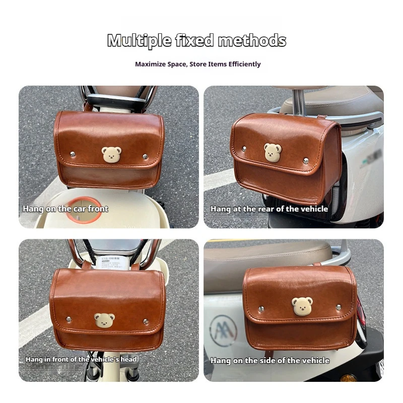 Bolsa de Cuero PU para Bicicleta de Montaña, Estilo Vintage, Impermeable, para Motocicleta, Scooter Eléctrico, Bolsa Delantera para Bicicleta, Duradera, de Gran Capacidad