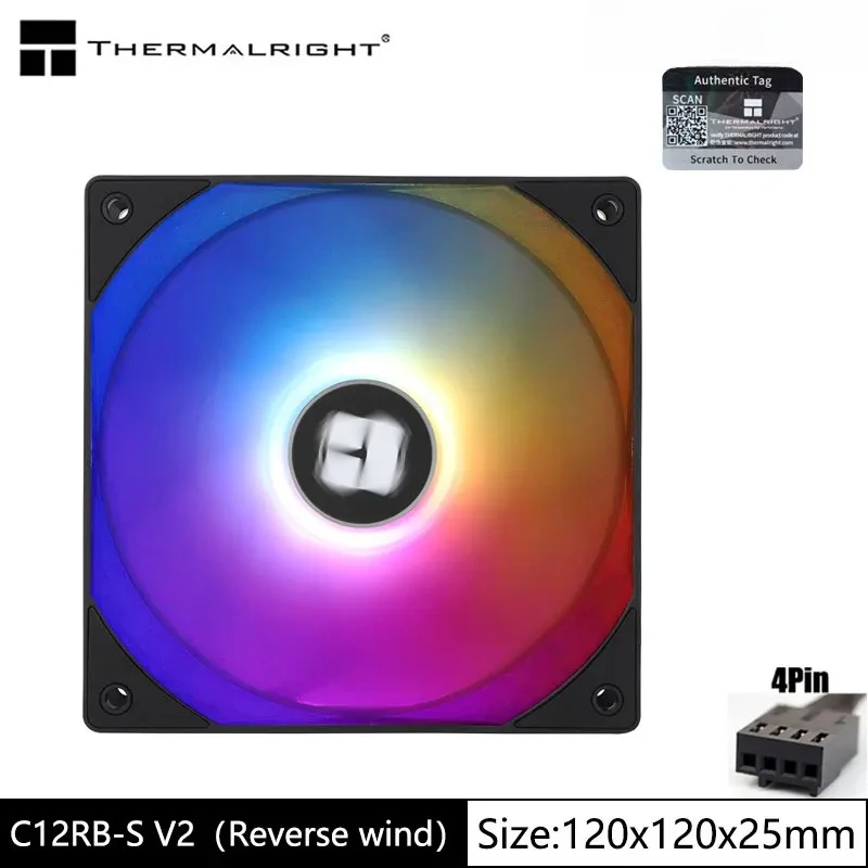 Thermalright TL-C12RW-S V2 chassis fan 12cm argb 4pin PWM fan Reverse wind and colorful heat dissipation fan