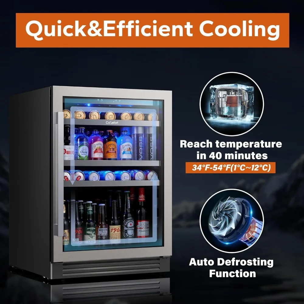 

24 Inch Beverage Refrigerator, 180 Can 34°F -54°F Beverage Fridges, Drink Fridge with Glass Door 3 LED Beverage Coolers