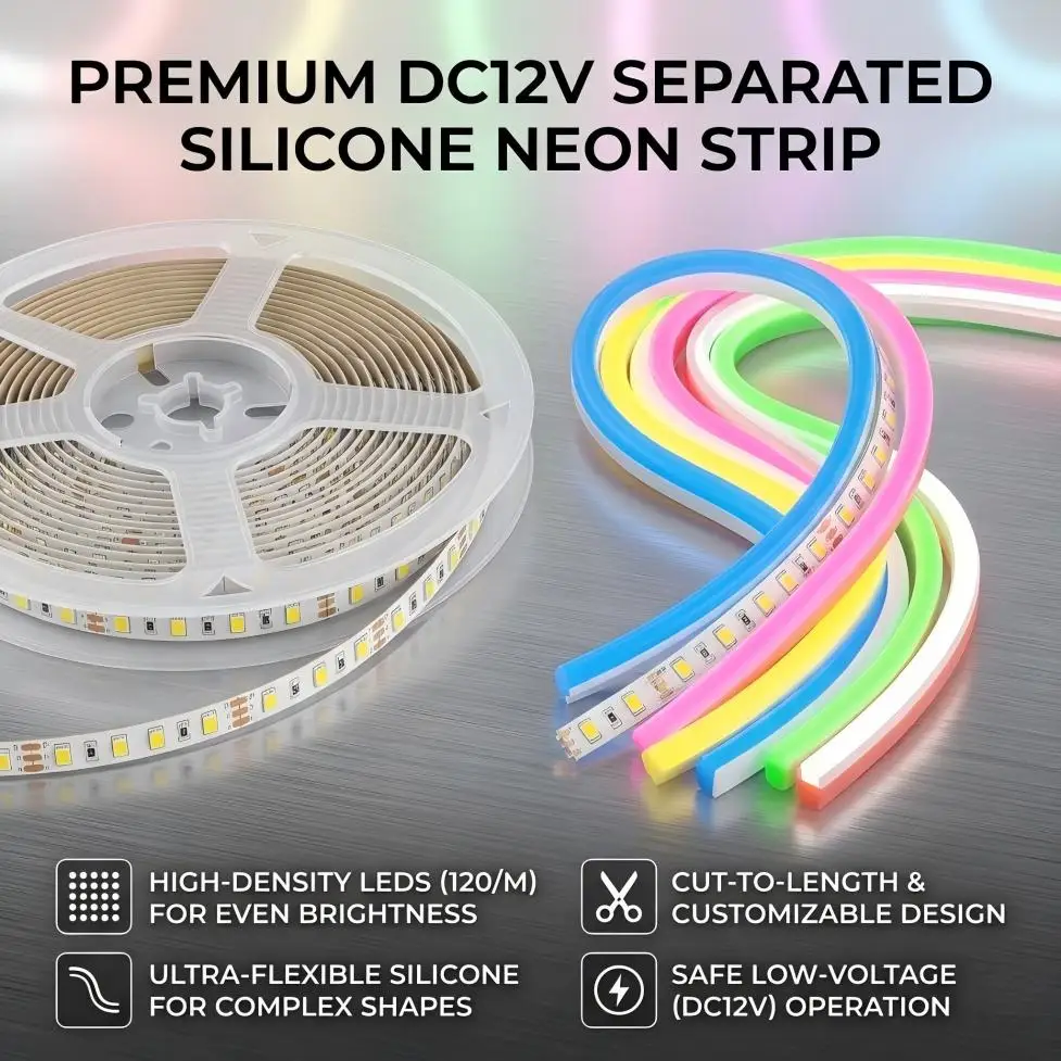 DC12V Separated Silicone Tube Neon LED Strip 6mm/8mm SMD2835 120LEDs/M IP67 Waterproof Bendable for DIY S Shape Sign Decor Light