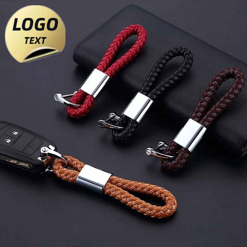 

Custom Woven Rope Leather Logo Keychain Blank Laser Vintage Engrave Car Keyring Personalize Ring Name for Men Women Key Chain