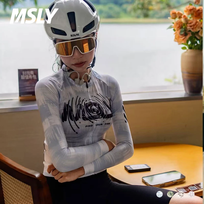 MSLY 2026 Unisex Farbverlauf Langarm-Radtrikot Atmungsaktiv Bequem Frühling Herbst MTB Rennrad-Fahrradtrikot