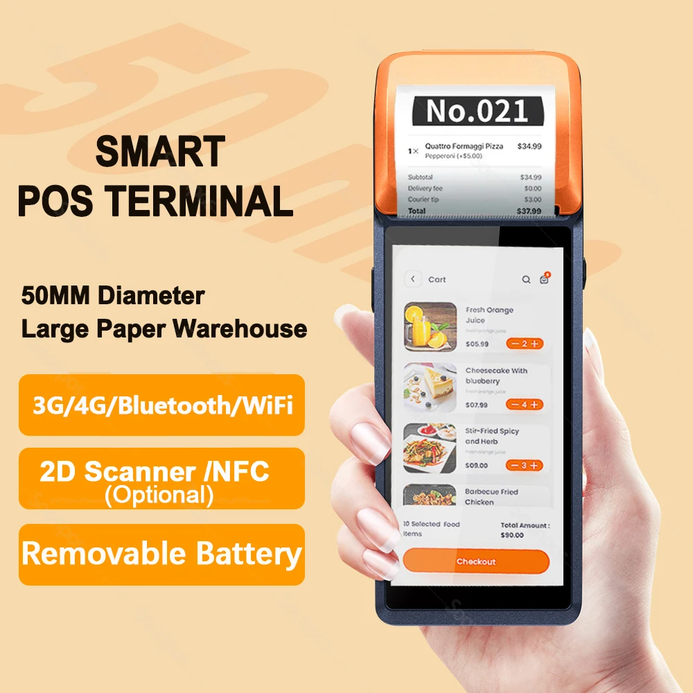 Soonpos 4G+64G Android 11 PDA Handheld POS Terminal With 58mm Thermal Printer 4G Bluetooth WiFi GPS 5.5 Inch Touch Screen NFC 2D