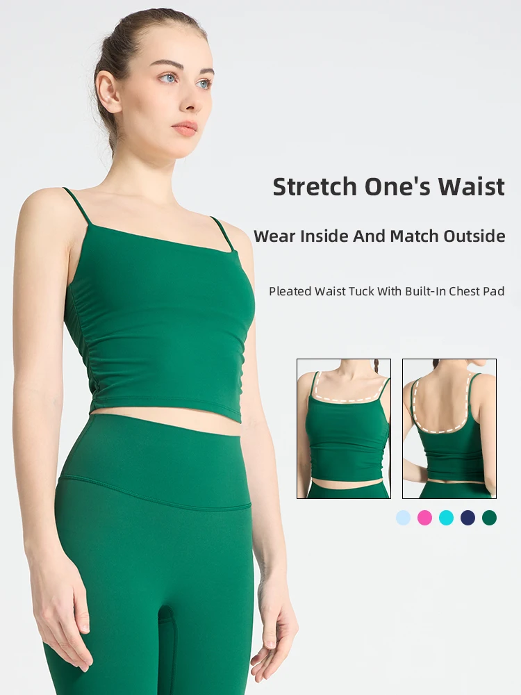 Top con bretelle in tinta unita alla moda Pieghe Reggiseno fitness da donna Gilet da yoga sexy Corsa Fitness Palestra Sport Atletico Top Abbigliamento sportivo