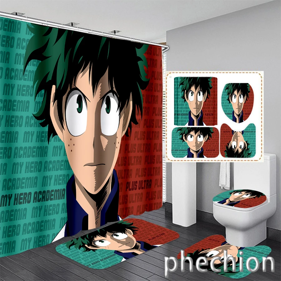 New 3D Print My Hero Academia Shower Curtain Waterproof Bathroom Curtain Anti-slip Bath Mat Set Toilet Rugs Carpet VR20