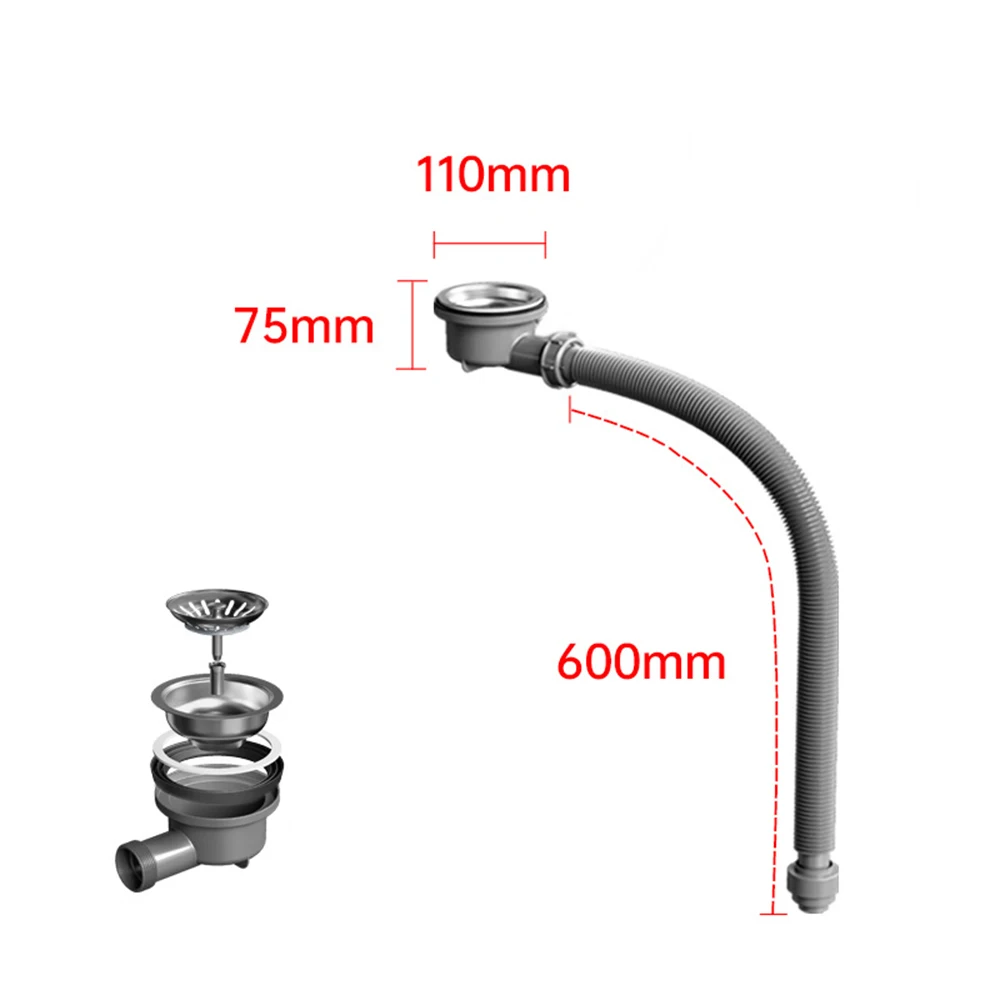 Kitchen Sink Drain Pipe Set Expandable Deodorization Bathroom Washbasin Drainage Water Hose Single Tank Anti-Blocking Sewer Tube