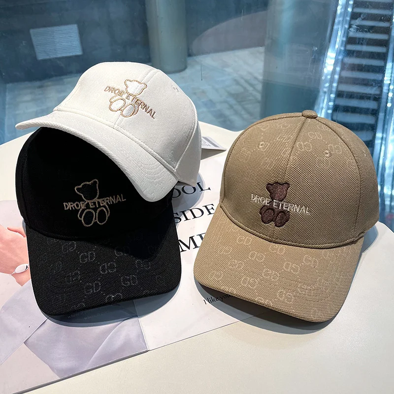 Baseball Cap Woman Summer Cotton Bear Letter Embroidery Hat Woman Casual Outdoor Sports Caps Retro Adjustable Snapback Sun Hat