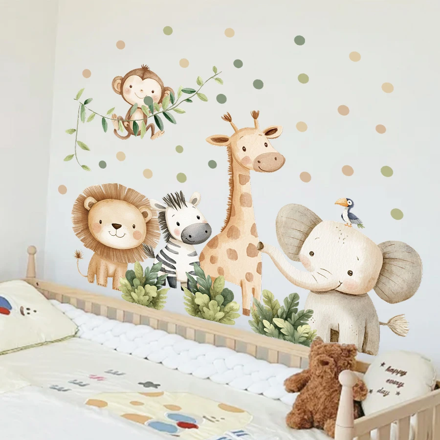 Cartoon Jungle Animal Wall Stickers Home Decoration Removable Decals For Kids Room Nursery Decor Wall Art