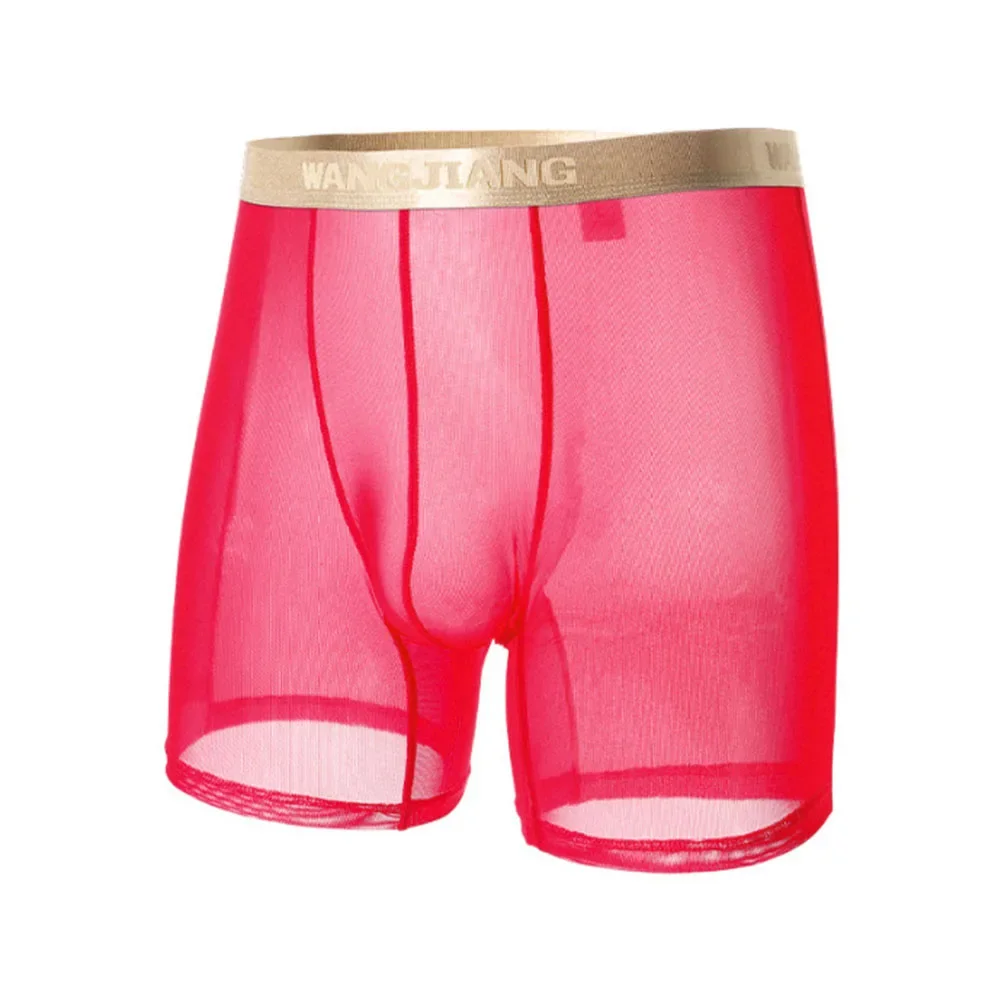 Men Mesh See Through Ultra-thin Seamless Underwear Boxer Shorts FlatCorner Trunk Stretch Long Boxershorts Male