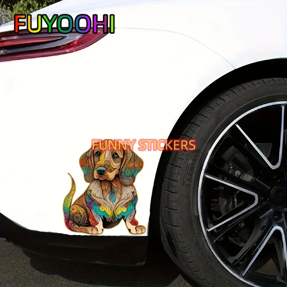 FUYOOHI نمط الكلب، ملصقات السيارات، ملصقات مقاومة للخدش، عالمية لجميع أجسام السيارات، ملصقات الخوذة، ملصقات الكمبيوتر المحمول