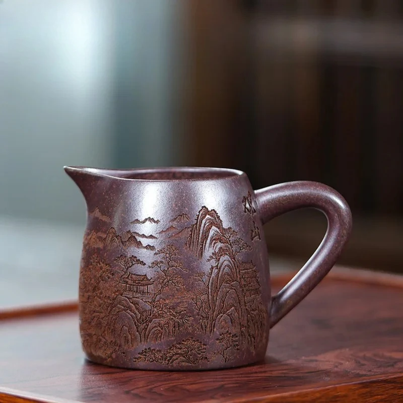Yixing Zisha Wood-fired Porcelain Landscape Tea Pitcher Divide Tea Cha Hai Dispenser Justice Cup Fair Mug Teaset Supplies