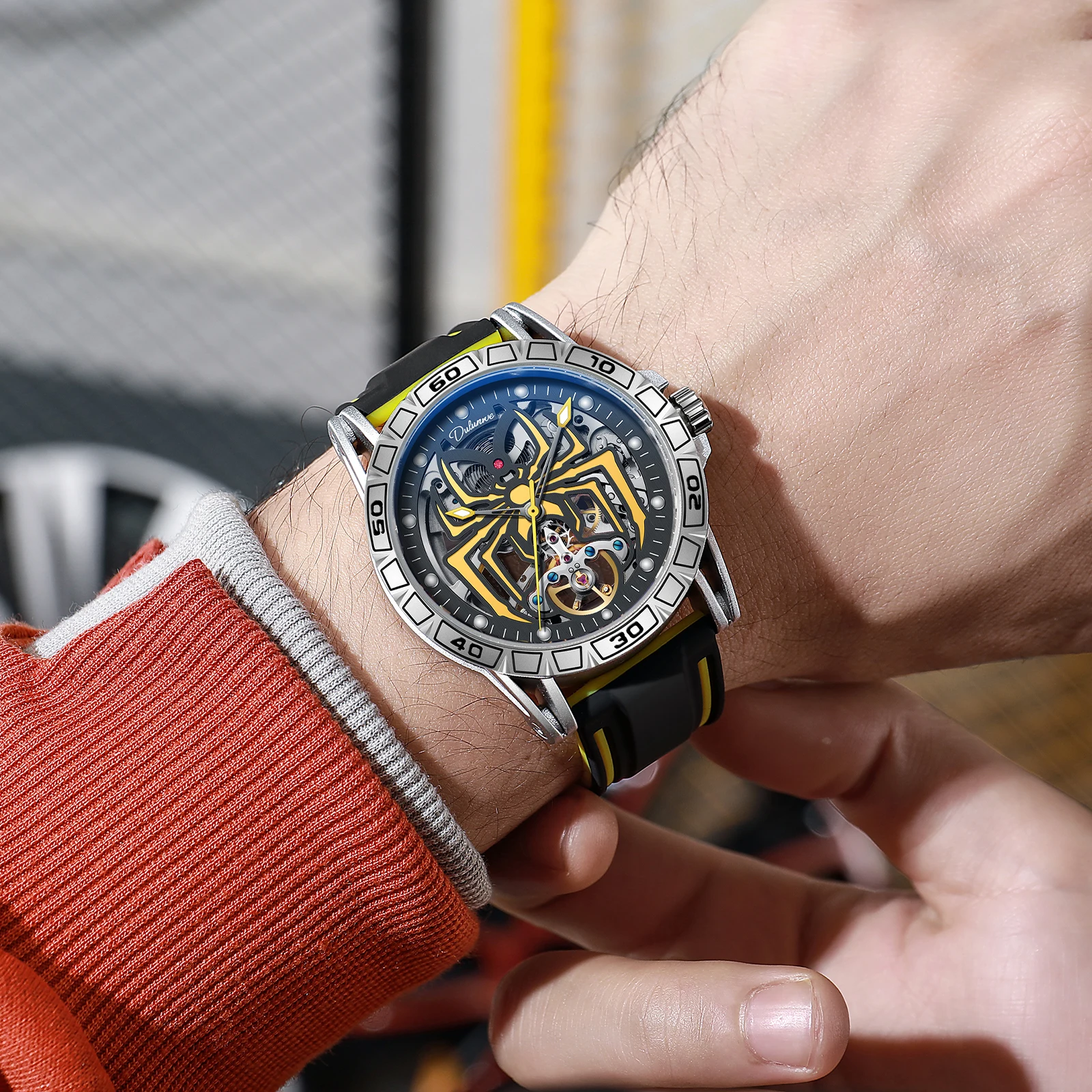 

Dulunwe Элитный бренд Мужские часы с турбийоном Механические часы с автоматическим заводом Полый паук Светящиеся автоматические часы Водонепроницаемые