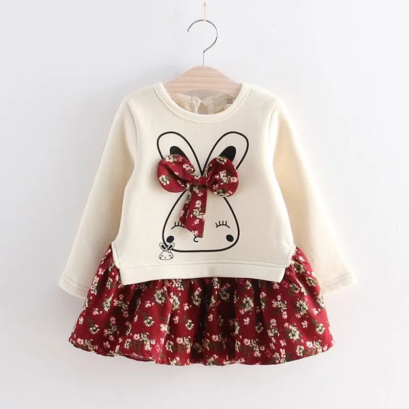 PatPat 2021 New Arrival Autumn and Winter Spring Baby Toddler Faux-two Bunny Print Floral Dresses for Kids Girls Kids Clothing