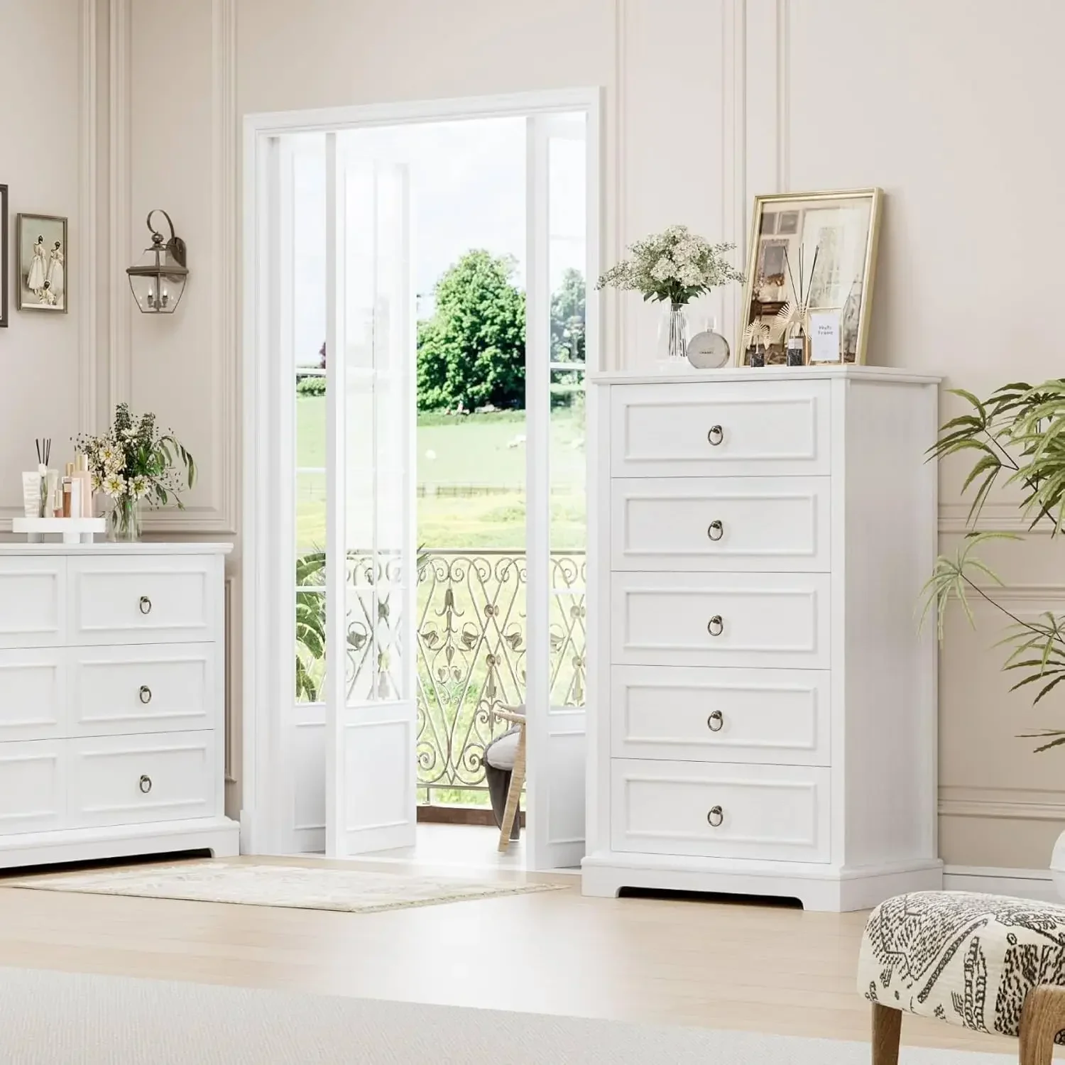 

White Chest of Drawers with Storage, Modern Farmhouse Wood Dressers for Closet, Living Room, Hallway