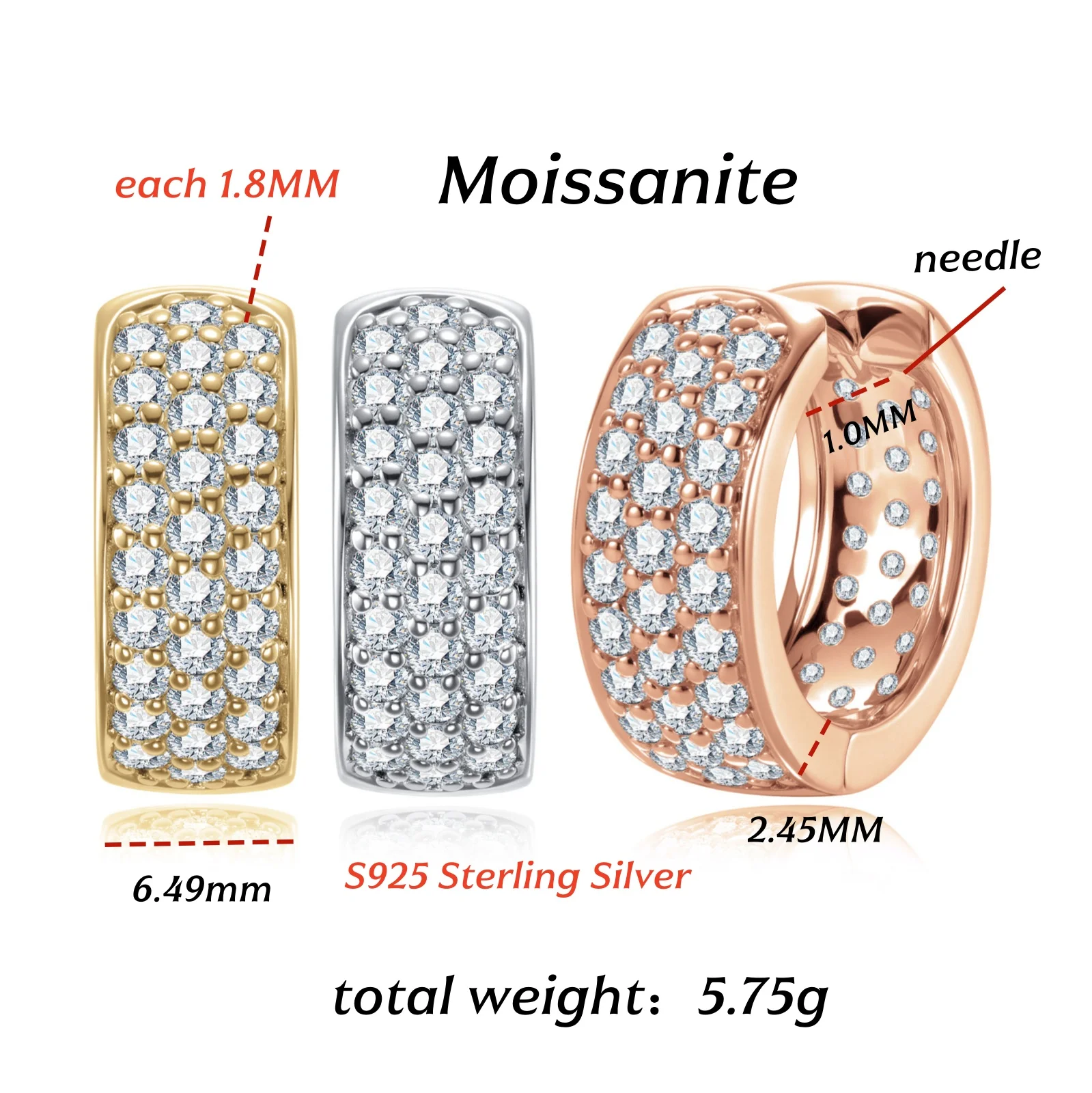 Halaile S925 فضة/وردي/ذهبي مويسانيتي صف وأقراط للرجال والنساء تألق غرامة مجوهرات ضوء الموضة الفاخرة