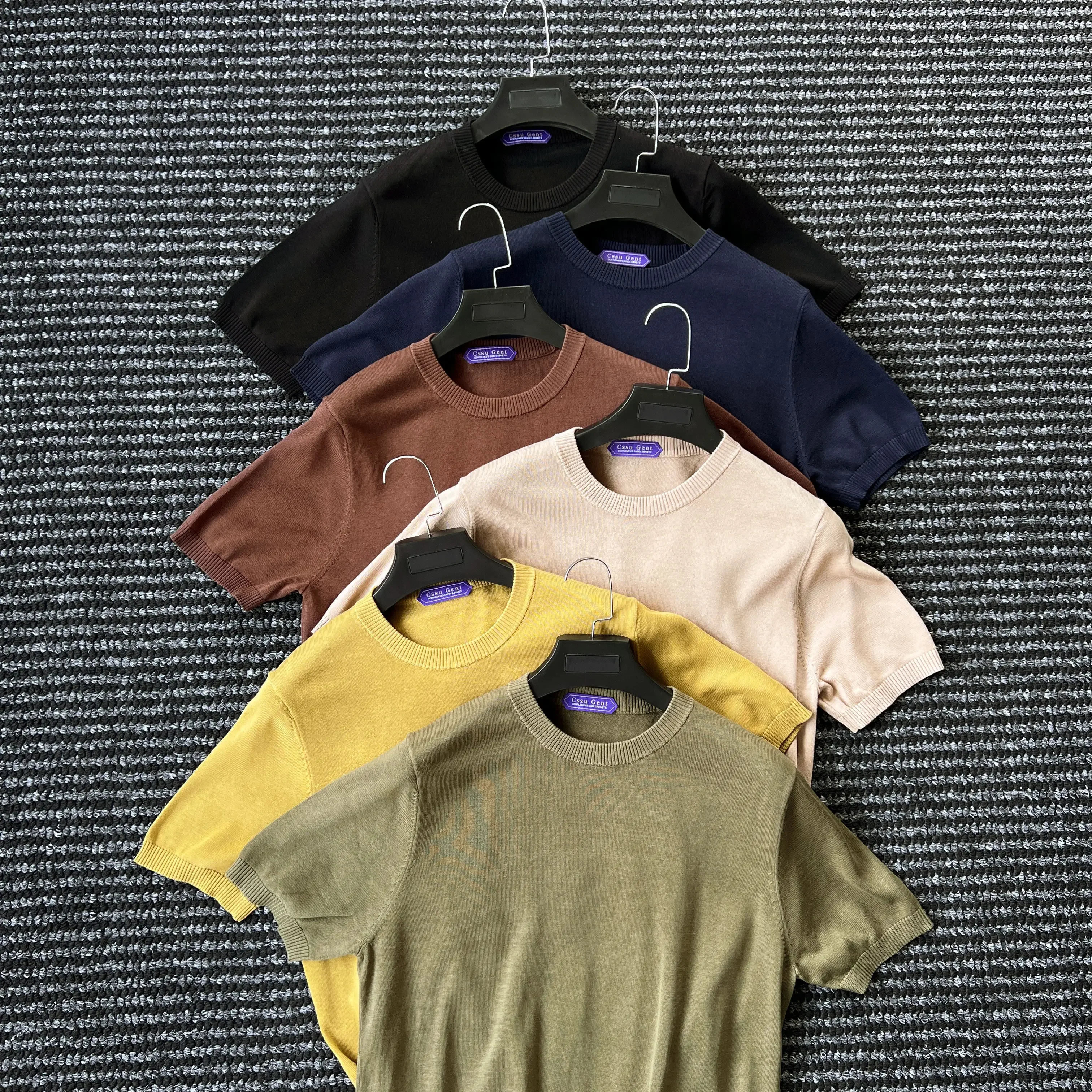 

Godfather 16-needle mulberry silk round neck short-sleeved knitted sweater men's classic versatile T-shirt