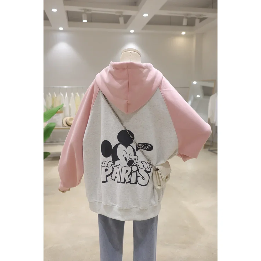  Raglan Sleeve Sweet Cartoon Print Autumn Loose Cotton Zipper Cardigan Hoodies Coat Sudaderas De Mujer Kawaii Clothes