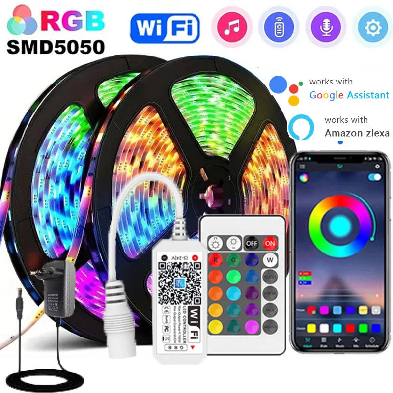 Wifi Led Strips Light For Bedroom Decoration Smart Alexa Control Rgb 5050 Flexible Led Tape Lights 12v Google Led Lights Strip