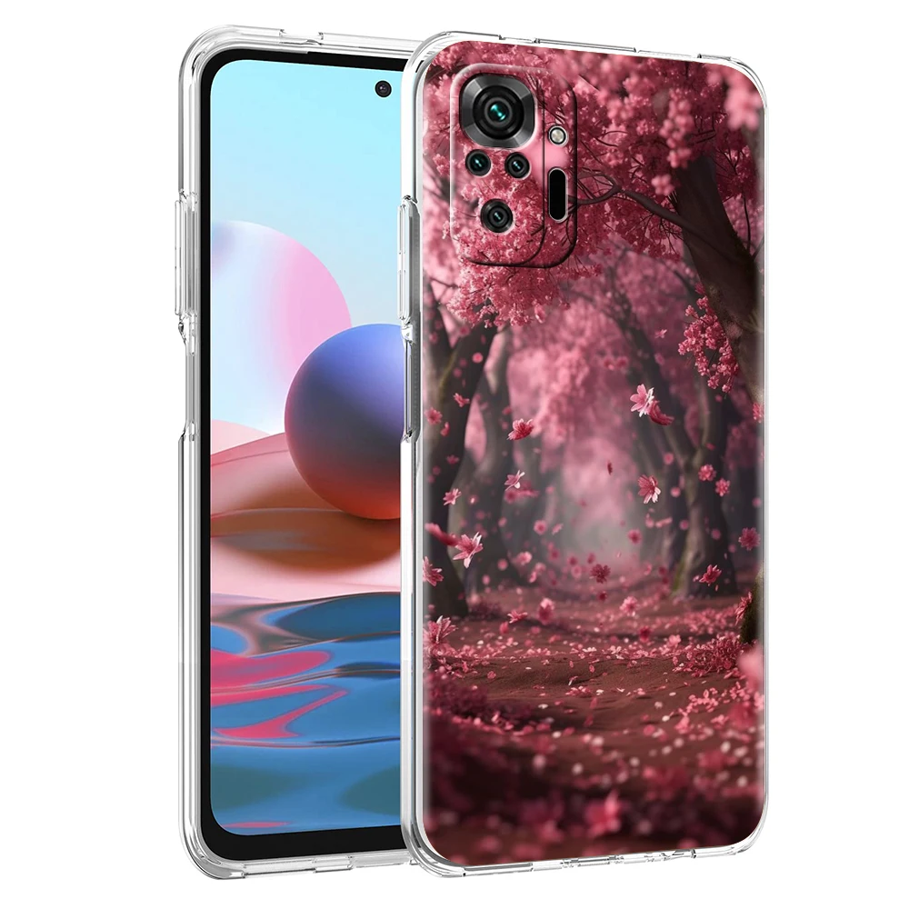 Pink Spring Cherry Blossoms Phone Case Cover for Redmi 12 Note 10 11 11T 7 8 8T 9 K40 Gaming 9A 9C Pro Plus 5G Transparent Shell