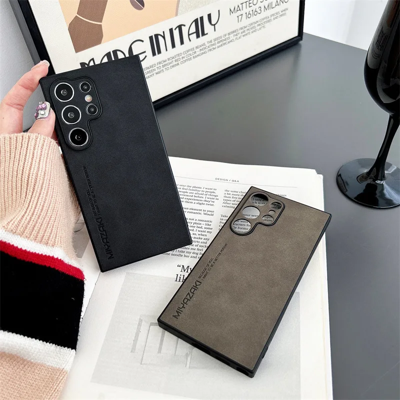 Luxuriöse einfarbige Lederstruktur mit Hautgefühl für Samsung Galaxy S22 S23 S24 Ultra Plus, stoßfeste Schutzhülle