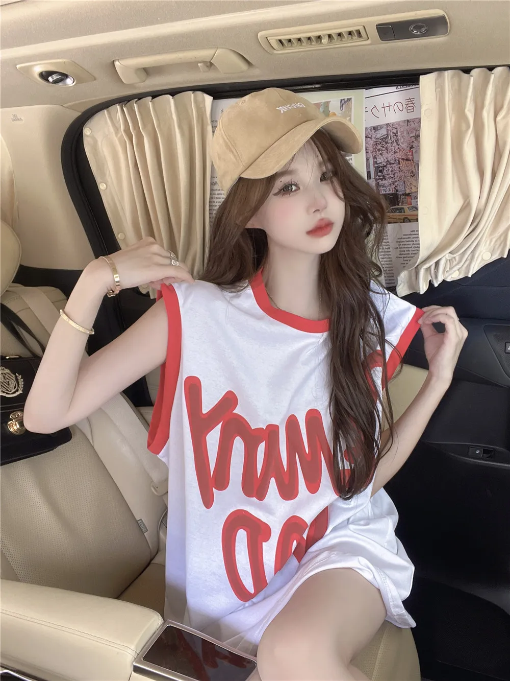 

Casual Sports Baskeall orm Svel T-irt Women's Summer Small Size oulder Pad Vest Dopane Outfit Printed Comm...