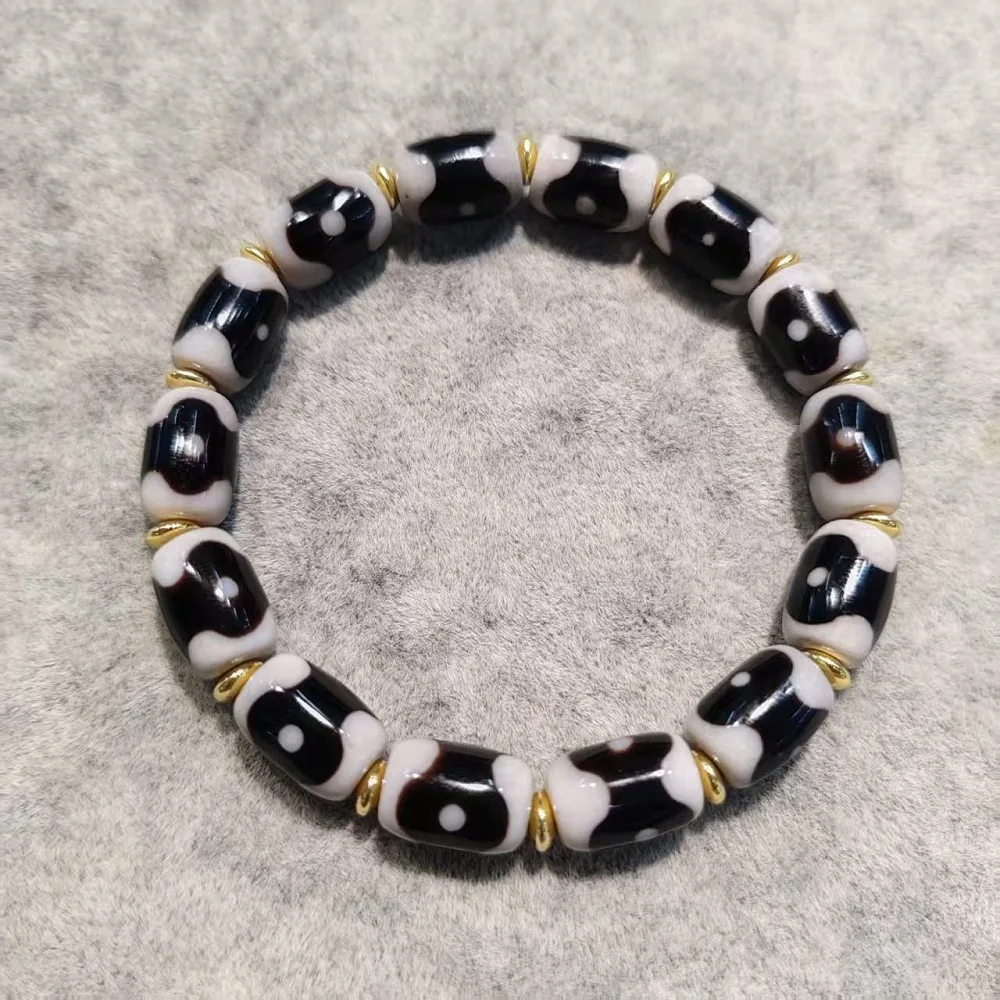 

1pcs Premium Taiwan Black and White Penetration 8 * 12mm Lulu Tong High Oil 3-Eye Agate Tianzhu Men's and Women's Bracelet Dzi