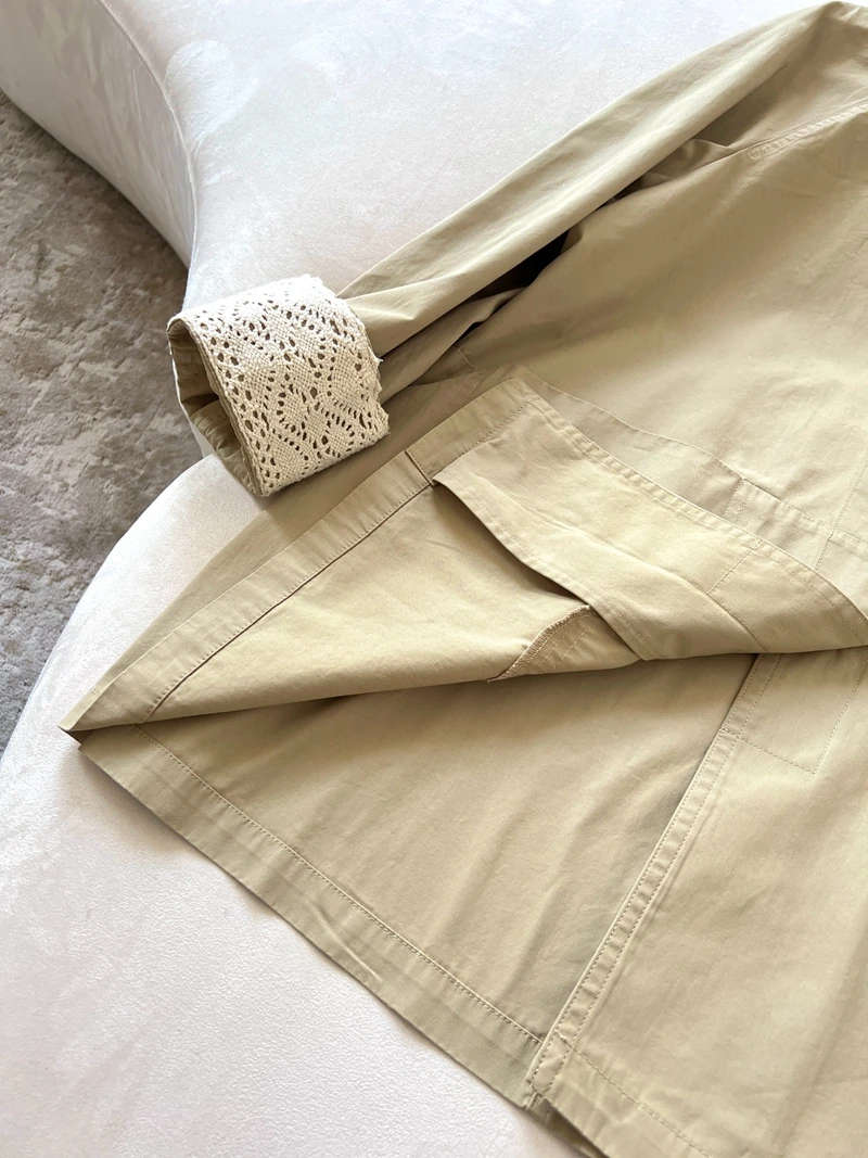 Coréen Sle kaki Long Sve côtelé uchy Princ manteau coupe-vent coupe ample Briti Sle dentelle Sve Patchwork manteau