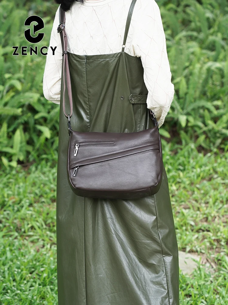 

Zency Women Crossbody Bag Vintage Coffee Soft Leather Ladies Handbag for Daily Work Many Pockets