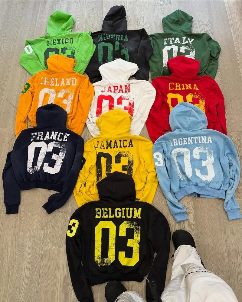 2025 Trendy Streetwear Jacket American Retro Colorful Harajuku Zipper Hoodie Men Hip Hop Punk Casual Loose Oversized Sweatshirt