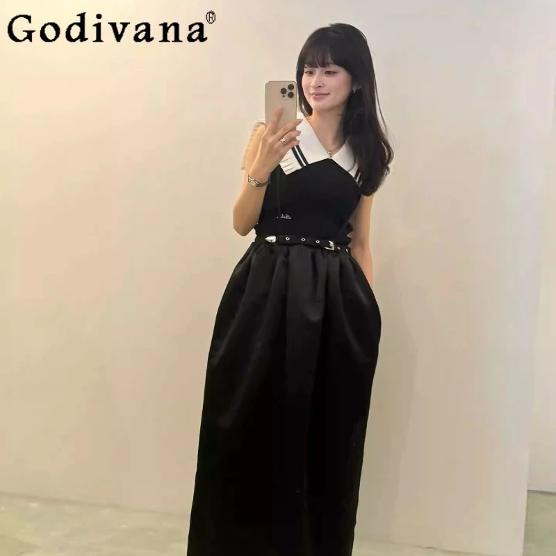 

Japanese Fashion Sweet Black Skirt Summer New 2026 Women's High Waist Slimming Elegant High-end Long Skirt Lady Casual Skirt