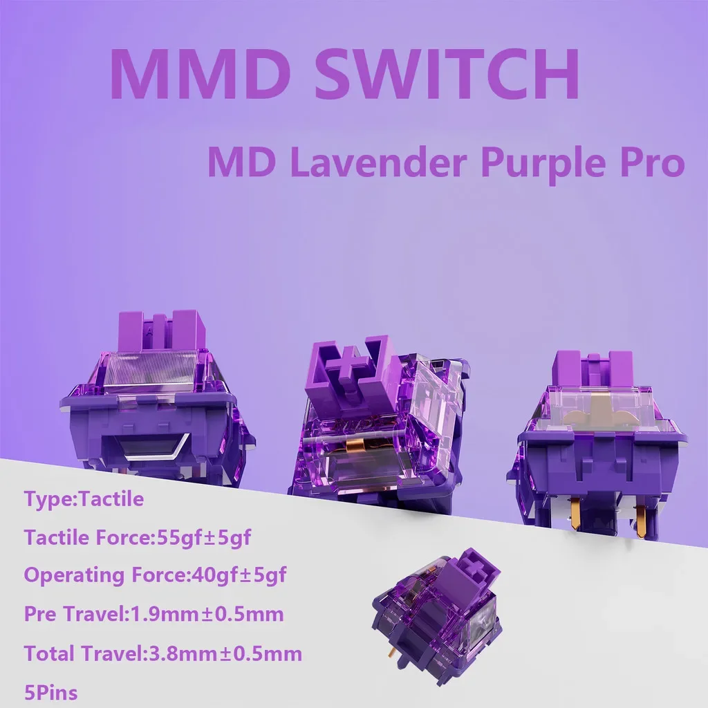 Mmd lavendel lila pro tastatur schalter 5 pin 40gf taktile schalter 1,9mm kompatibel mit mx stamm mechanische tastatur custom diy