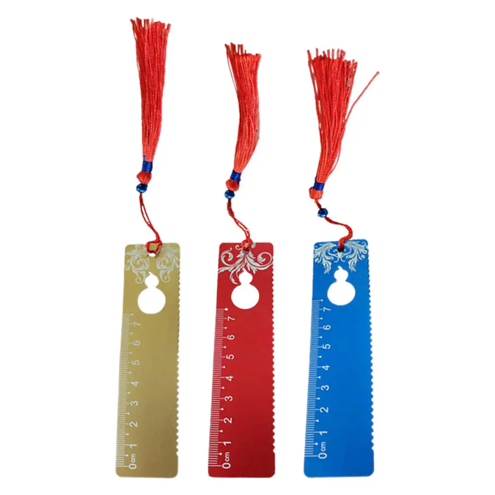 

3Pcs Traditional Chinese Metal Bookmark Ruler with Hollow Gourd Design and Tassel Stylish Dual Purpose Reading Tool for Students