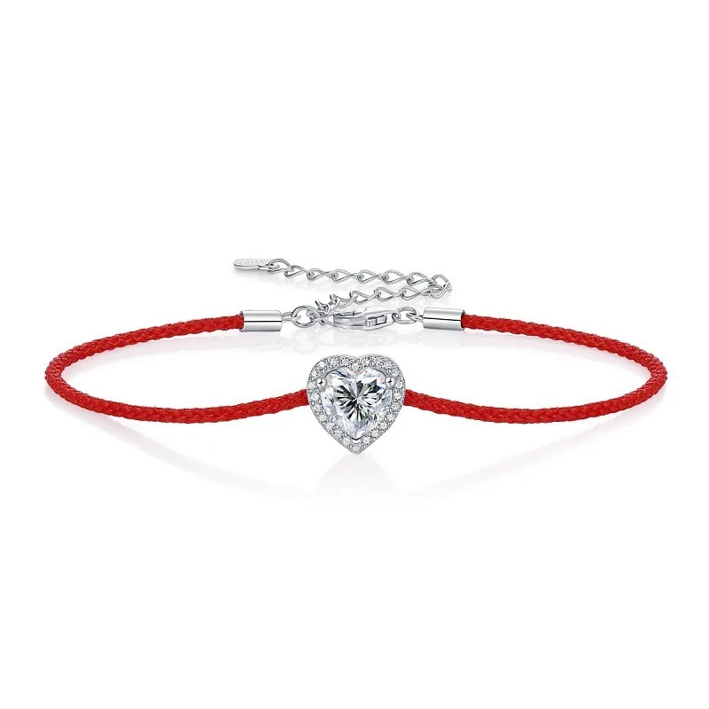 

L12849 Lefei Fashion Luxury Trendy Classic Moissanite 1Ct Red Lucky Heart Bracelet Women S925 Sterling Silver Party Jewelry Gift