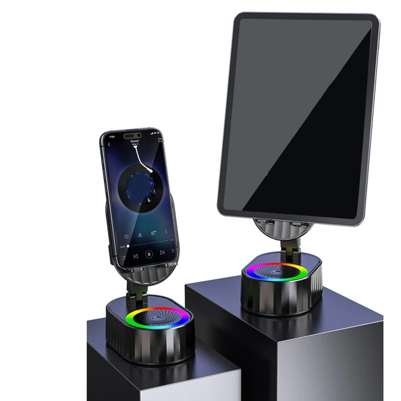 3-In-1 Phone Holder Inductive Bluetooth Speaker Holder 360°Rotating Folding Lifting Charging Treasure Holder