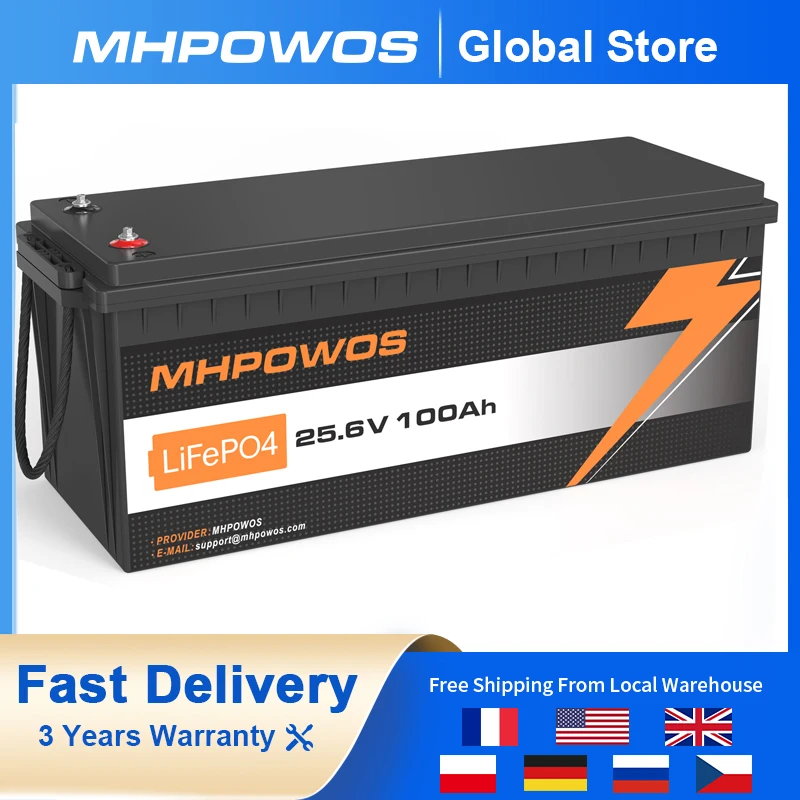 

MHPOWOS 24V 100AH LiFePO4 Battery Built-in BMS Support in Series/Parallel Connection, 24 V 100 Ah for Motorhome, Solar System