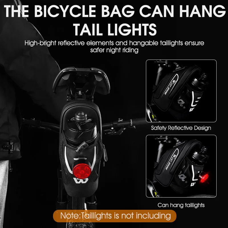 WEST BIKING Waterproof Bicycle Saddle Bag With Water Bottle Pocket MTB Road Bike Rear Seat Bags Reflective Cycling Tail Bag