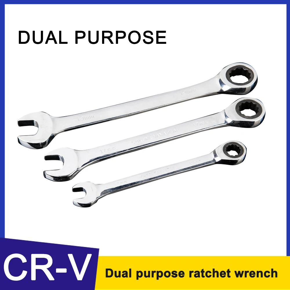 6mm~32mm Dual-purpose Torx Open Ratchet Wrench Chrome Vanadium Steel Multifunctional Quick Mirror Wrench Double-headed Tool