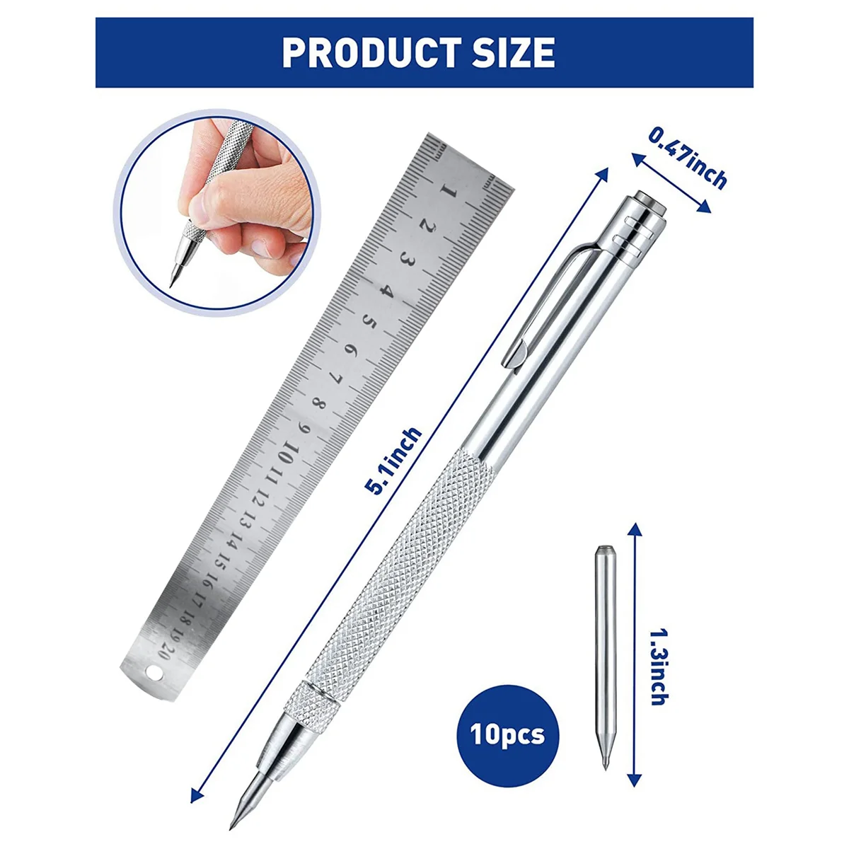 Metal Scribe, Replacement Marking Tip, Aluminium Engraving Pen for Glass/Ceramics/Metal Sheet